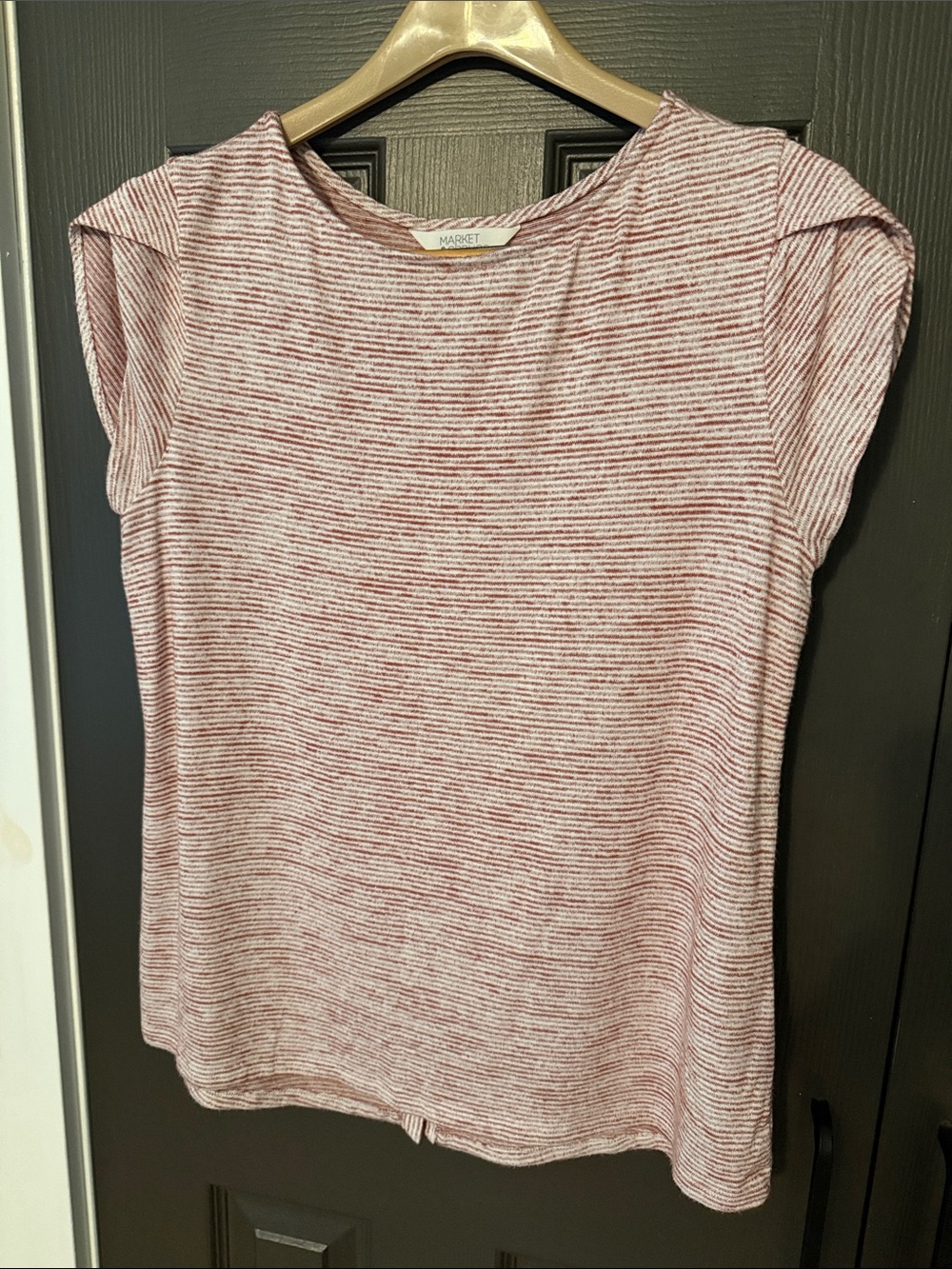 Market & Spruce Heathered Pink Short Sleeve Striped Top